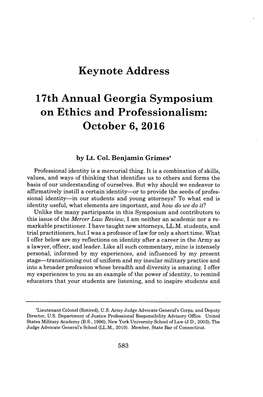 17Th Annual Georgia Symposium on Ethics and Professionalism: October 6, 2016