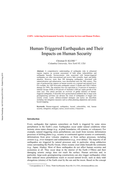 Human-Triggered Earthquakes and Their Impacts on Human Security