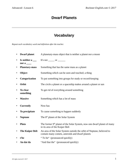 Dwarf Planets Vocabulary