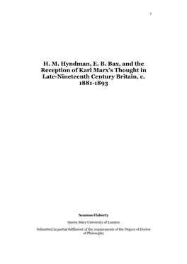 H. M. Hyndman, E. B. Bax, and the Reception of Karl Marx's Thought In