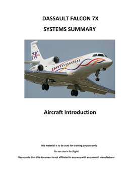 DASSAULT FALCON 7X SYSTEMS SUMMARY Aircraft Introduction