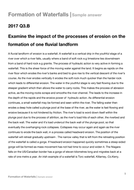 Formation of Waterfalls |​​Sample Answer