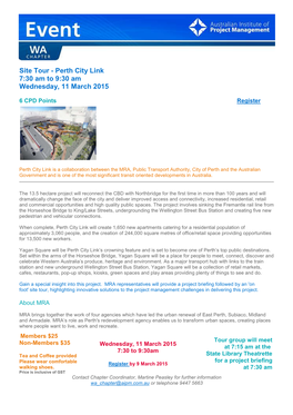 Site Tour - Perth City Link 7:30 Am to 9:30 Am Wednesday, 11 March 2015