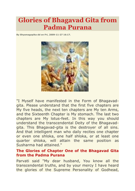 Glories of Bhagavad Gita from Padma Purana