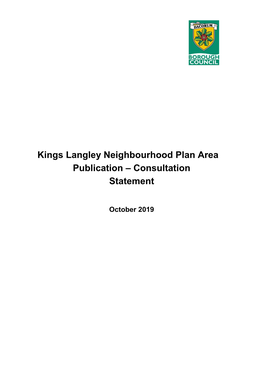 Kings Langley Neighbourhood Plan Area Publication – Consultation