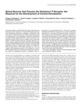 Spinal Neurons That Possess the Substance P Receptor Are Required for the Development of Central Sensitization