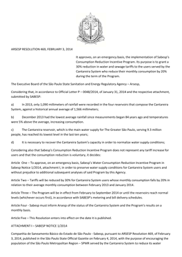 ARSESP RESOLUTION 469, FEBRUARY 3, 2014 It