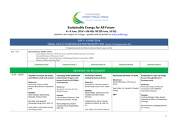 Sustainable Energy for All Forum 4 – 6 June, 2014 – UN Hqs, NY (05 June, 16:16) (Speakers Are Subject to Change - Updates Will Be Posted on )