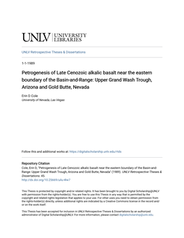 Petrogenesis of Late Cenozoic Alkalic Basalt Near the Eastern Boundary of the Basin-And-Range: Upper Grand Wash Trough, Arizona and Gold Butte, Nevada