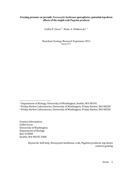 Gross 1 Grazing Pressure on Juvenile Nereocystis Luetkeana