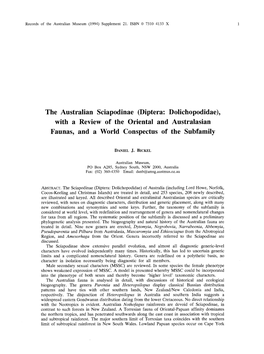 Diptera: Dolichopodidae), with a Review of the Oriental and Australasian Faunas, and a World Conspectus of the Subfamily