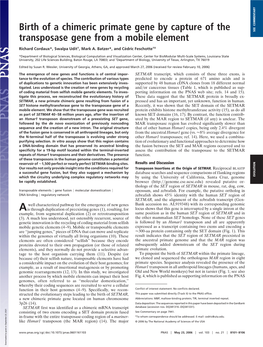 Birth of a Chimeric Primate Gene by Capture of the Transposase Gene