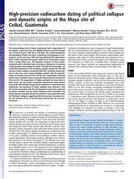 High-Precision Radiocarbon Dating of Political Collapse and Dynastic Origins at the Maya Site of Ceibal, Guatemala