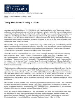 Emily Dickinson: Writing It 'Slant'