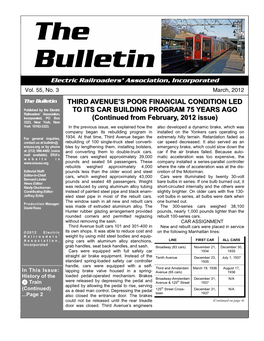 BULLETIN - MARCH, 2012 Bulletin Electric Railroaders’ Association, Incorporated Vol