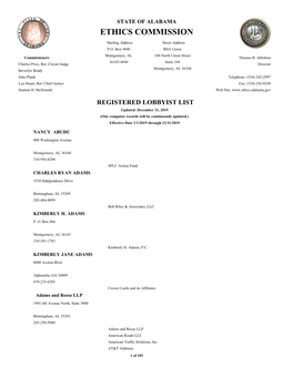 2019 Registered Lobbyist List