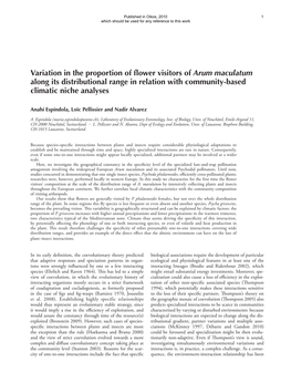 Variation in the Proportion of Flower Visitors Ofarum Maculatum Along Its Distributional Range in Relation with Community-Based Climatic Niche Analyses