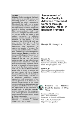 Research on Addiction Quarterly Journal of Drug Abuse