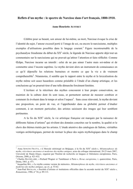 Reflets D'un Mythe : Le Spectre De Narcisse Dans L'art Français, 1880