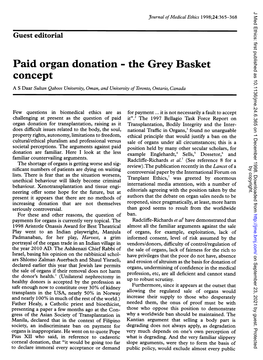 Paid Organ Donation - the Grey Basket Concept a S Daar Sultan Qaboos University, Oman, and University of Toronto, Ontario, Canada