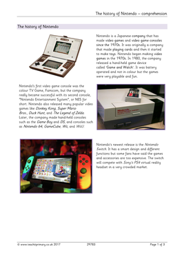 History of Nintendo – Comprehension