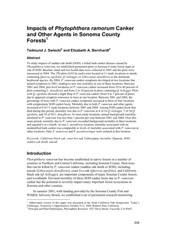 Impacts of Phytophthora Ramorum Canker and Other Agents in Sonoma County Forests1