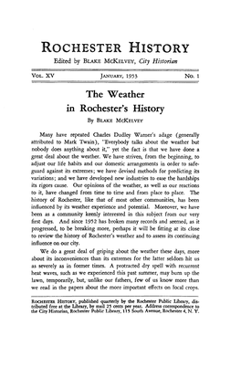 ROCHESTER HISTORY Edited by BLAKE MCKELVEY, City Historian