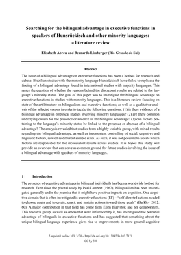 Searching for the Bilingual Advantage in Executive Functions in Speakers of Hunsrückisch and Other Minority Languages: a Literature Review