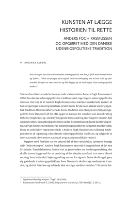 Kunsten at Lægge Historien Til Rette Anders Fogh Rasmussen Og Opgøret Med Den Danske Udenrigspolitiske Tradition