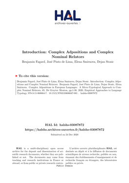 Complex Adpositions and Complex Nominal Relators Benjamin Fagard, José Pinto De Lima, Elena Smirnova, Dejan Stosic