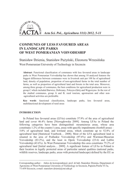 Communes of Less Favoured Areas in Landscape Parks of West Pomeranian Voivodeship