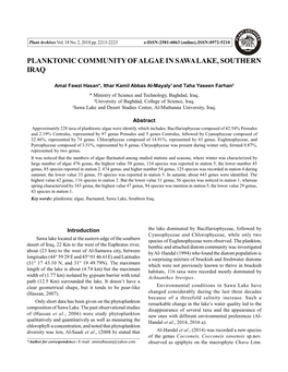 Planktonic Community of Algae in Sawa Lake, Southern Iraq