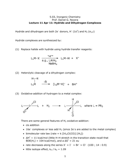 1 5.03, Inorganic Chemistry Prof. Daniel G. Nocera Lecture 11