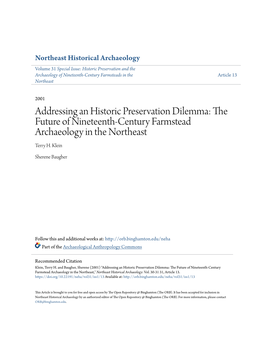 Addressing an Historic Preservation Dilemma: the Future of Nineteenth-Century Farmstead Archaeology in the Northeast Terry H