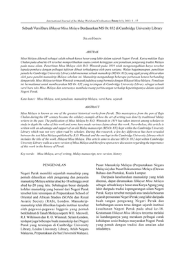 Sebuah Versi Baru Hikayat Misa Melayu Berdasarkan MS Or. 832 Di Cambridge University Library