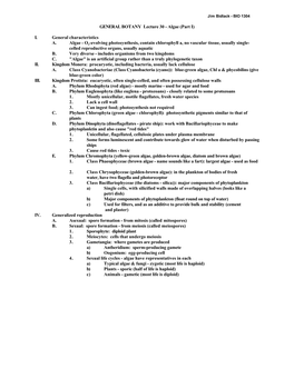 GENERAL BOTANY Lecture 30 - Algae (Part I)