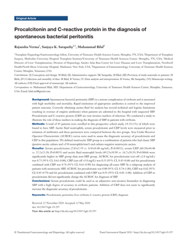 Procalcitonin and C-Reactive Protein in the Diagnosis of Spontaneous Bacterial Peritonitis