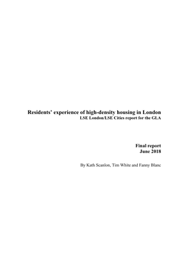 Residents' Experience of High-Density Housing in London, 2018