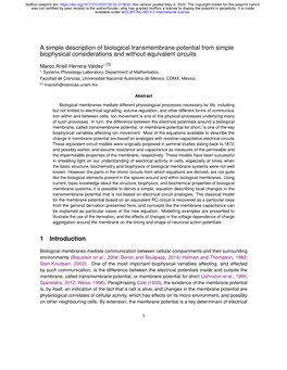 A Simple Description of Biological Transmembrane Potential from Simple Biophysical Considerations and Without Equivalent Circuits