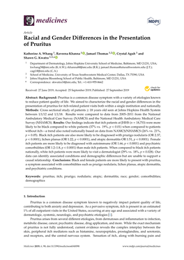 Racial and Gender Differences in the Presentation of Pruritus at John Hopkins Health System and Compared the Results to Those Seen Nationally