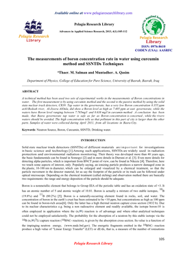 The Measurements of Boron Concentration Rate in Water Using Curcumin Method and Ssntds Techniques