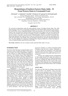 Herpetofauna of Southern Eastern Ghats, India – II from Western Ghats to Coromandel Coast