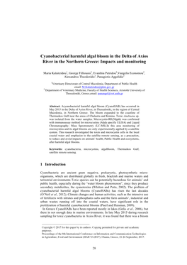 Cyanobacterial Harmful Algal Bloom in the Delta of Axios River in the Northern Greece: Impacts and Monitoring