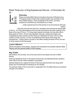 2 Chronicles 34- 35 Overview Moses Promotes Bible Literacy Throughout the Book of Deuteronomy