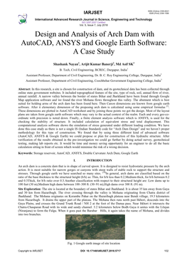 Design and Analysis of Arch Dam with Autocad, ANSYS and Google Earth Software: a Case Study