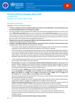 Viet Nam COVID-19 Situation Report #34 21 March 2021 Report As of 21 March 2021, 18:00