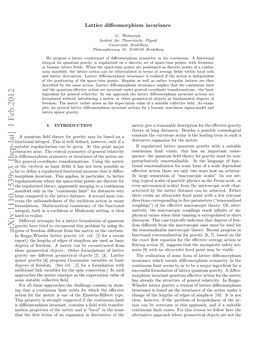 LATTICE DIFFEOMORPHISM INVARIANCE Action of the Metric in the Continuum Limit