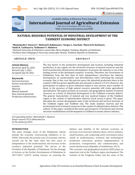 Natural Resource Potential of Industrial Development of the Tashkent Economic District