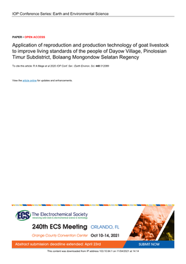 Application of Reproduction and Production Technology of Goat