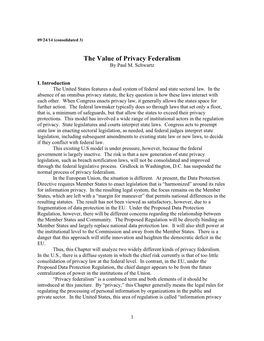 The Value of Privacy Federalism by Paul M